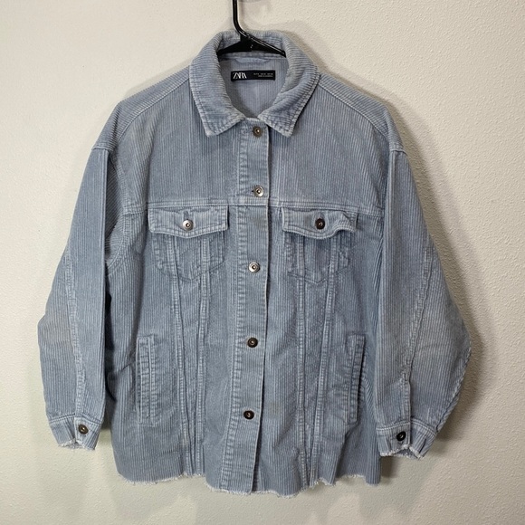 Zara‎ corduroy blue gray jacket shaket - Picture 1 of 12